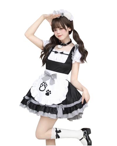 FCCAM Maid Dress Cat Maid Dress Maid Outfit Maid Cosplay hausmädchen kostüm zimmermädchen kostüm Maid Dress Dienstmädchen Kostüm Kellnerin Kostüm, Schwarz, S von FCCAM