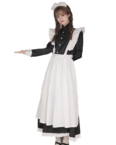 FCCAM Maid Dress Cospaly Long Sleeve French Maid Kostüm Lang Dienstmädchen Kostüm Hausmädchen Kostüm Kellnerin Kostüm,L von FCCAM