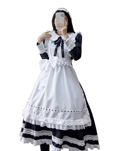 FCCAM Maid Dress Maid Outfit 4 Piece Sets Maid Cosplay hausmädchen kostüm zimmermädchen kostüm French Maid Dress,Langarm, XXL von FCCAM