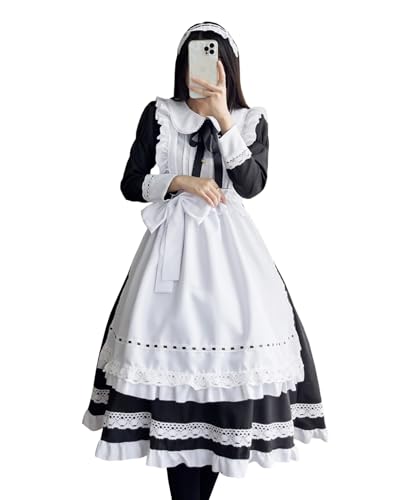 FCCAM Maid Dress Maid Outfit 4 Piece Sets Maid Cosplay hausmädchen kostüm zimmermädchen kostüm French Maid Dress,Langarm, 3XL von FCCAM