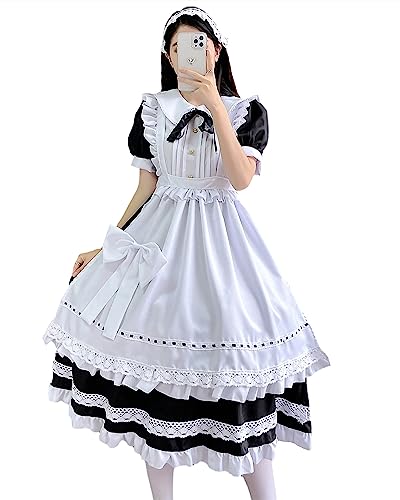 FCCAM Maid Dress Maid Outfit 4 Piece Sets Maid Cosplay hausmädchen kostüm zimmermädchen kostüm French Maid Dress,kurzarm,M von FCCAM