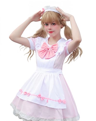 FCCAM Maid Dress Maid Outfit Maid Cosplay hausmädchen kostüm zimmermädchen kostüm Maid Dress Dienstmädchen Kostüm Kellnerin Kostüm, Rosa, S von FCCAM