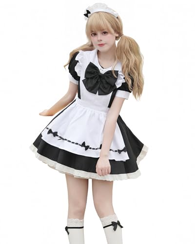 FCCAM Maid Dress Maid Outfit Maid Cosplay hausmädchen kostüm zimmermädchen kostüm Maid Dress Dienstmädchen Kostüm Kellnerin Kostüm, Schwarz, M von FCCAM