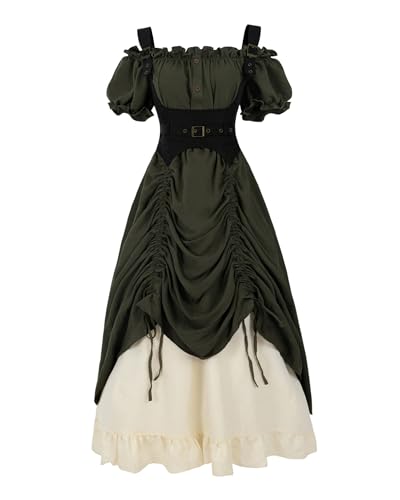 FCCAM Mittelalter Kleidung Damen Viktorianisches Kleid Renaissance Kleid Damen Gothic Dress Baumwolle Maxikleid Kurzarm, Grün, XL FCCAM Mittelalter Kleidung Damen Viktorianisches Kleid Renaissance Kleid Damen Gothic Dress Baumwolle Maxikleid Kurzarm, Grün, XL von FCCAM