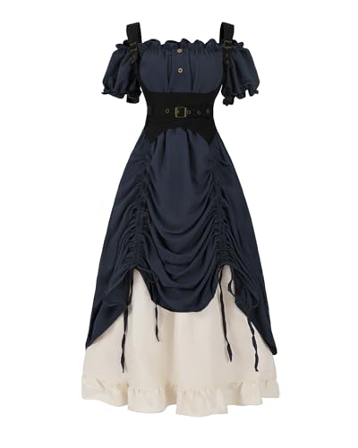 FCCAM Mittelalter Kleidung Damen Viktorianisches Kleid Renaissance Kleid Damen Gothic Dress Baumwolle Maxikleid Kurzarm, Marineblau, XL FCCAM Mittelalter Kleidung Damen Viktorianisches Kleid Renaissance Kleid Damen Gothic Dress Baumwolle Maxikleid Kurzarm, Marineblau, XL von FCCAM