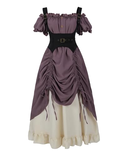 FCCAM Mittelalter Kleidung Damen Viktorianisches Kleid Renaissance Kleid Damen Gothic Dress Baumwolle Maxikleid Kurzarm, Violett, XXL FCCAM Mittelalter Kleidung Damen Viktorianisches Kleid Renaissance Kleid Damen Gothic Dress Baumwolle Maxikleid Kurzarm, Violett, XXL von FCCAM