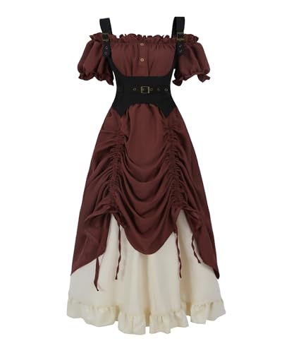 FCCAM Mittelalter Kleidung Damen Viktorianisches Kleid Renaissance Kleid Damen Gothic Dress Baumwolle Maxikleid Kurzarm, Wein rot, XXL FCCAM Mittelalter Kleidung Damen Viktorianisches Kleid Renaissance Kleid Damen Gothic Dress Baumwolle Maxikleid Kurzarm, Wein rot, XXL von FCCAM