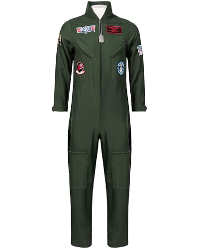 FCCAM Pilot Kostüm Herren T.G Cosplay Flieger Karneval Kostüm Halloween Kostüm Karneval Herren T.G Cosplay Kostüm mit Namensschild und Sonnenbrille, S von FCCAM