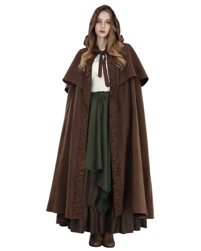 FCCAM Umhang Mittelalter Umhang Halloween Damen Halloween Umhang mit Kapuze Vampir Umhang Frauen Halloween Kostüm Umhang Vampire Cape Umhang Hexe Damen, M, Braun von FCCAM