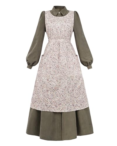 FCCAM Viktorianisches Dienstmädchen Kostüm Mittelalterkleid Blumenschürze Blusenkleid Damen Langarm,L von FCCAM