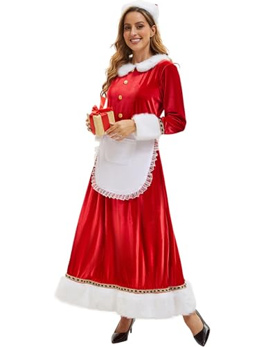 FCCAM Weihnachtsfrau Kostüm Damen – Langer Samtanzug mit Mütze & Schürze, klassisch rot-weiß | Mrs Claus Kostüm | Weihnachtskleid & Outfit M FCCAM Weihnachtsfrau Kostüm Damen – Langer Samtanzug mit Mütze & Schürze, klassisch rot-weiß | Mrs Claus Kostüm | Weihnachtskleid & Outfit M von FCCAM