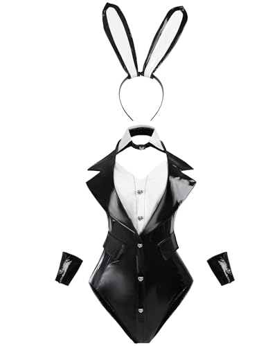 FCCAM Wetlook Bunny Kostüm Damen Glänzender Lack Body mit Hasenohren Anime Senpai Bunny Suit für Halloween und Karneval S FCCAM Wetlook Bunny Kostüm Damen Glänzender Lack Body mit Hasenohren Anime Senpai Bunny Suit für Halloween und Karneval S von FCCAM