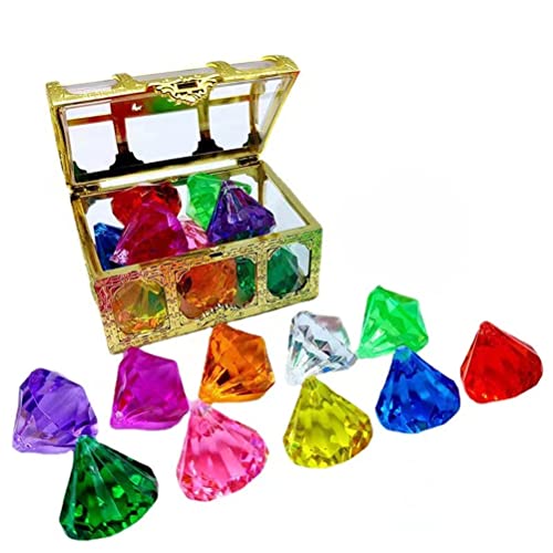 Lseqow 10 Stück Tauchjuwel Pool Spielzeug,Großes Kinder Diamant Spielzeug, Bunte Diamanten Set mit Schatz Piraten Box, Unterwasser Schatzkiste Tauchen Edelsteine für Kinder von FCHMY