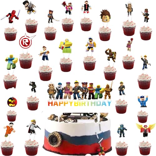 Rob-Lox Tortendeko,25 Stück Rob-Lox Cake Topper Geburstag Deko,R-oblox Geburtstags Party Cupcake Topper,Rob-Lox Topper Geburtstag,Tortendeko Geburtstag Für Mädchen Jungen Kinder. von FCMTFV