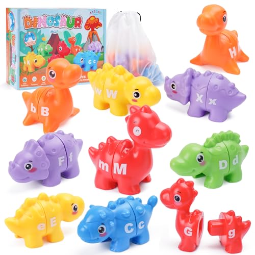 Baby Montessori Spielzeug ab 1 2 3 Jahr, Kinder Matching Letters Feinmotorik Spielzeug, Dinosaur Double-Sided ABC Alphabet Game, Kleinkind Buchstaben Lernen Spiel Baby Geschenk für Junge Mädche von FCSONU