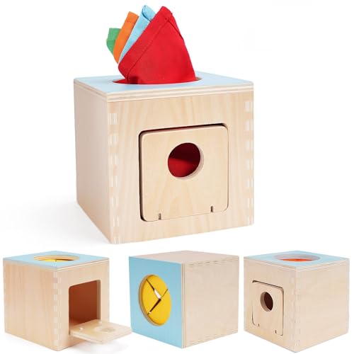 Baby Spielzeug 6 Monate, Montessori Spielzeug Baby 3 Monate, Holz Tücherbox Baby Toys 6-12 Months, Jungen & Mädchen Kinder Frühes Lernspielzeug, Baby Geschenke für Geburtstag Weihnachten Kindertag von FCSONU