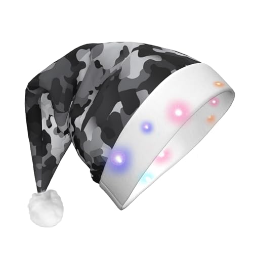 FCTVASDM Weihnachtsmütze mit Camouflage-Motiv, lustig, Unisex, Samt, mit bunten LED-Lichtern, Weihnachtsmütze für Erwachsene, Weihnachtsmannmütze für Neujahr, festliches Partyzubehör von FCTVASDM