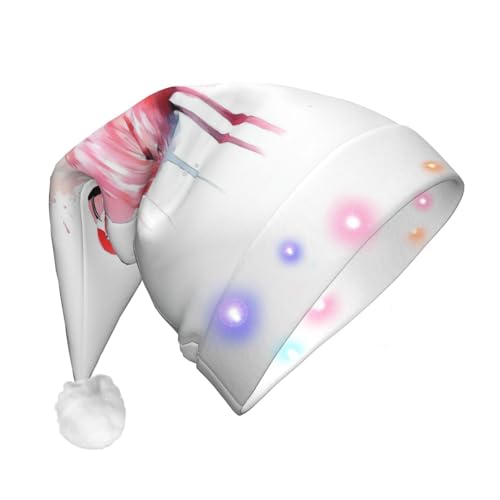 FCTVASDM Weihnachtsmütze mit Flamingo-Motiv, lustig, Unisex, Samt, mit bunten LED-Lichtern, Weihnachtsmütze für Erwachsene, Weihnachtsmannmütze für Neujahr, festliches Partyzubehör von FCTVASDM