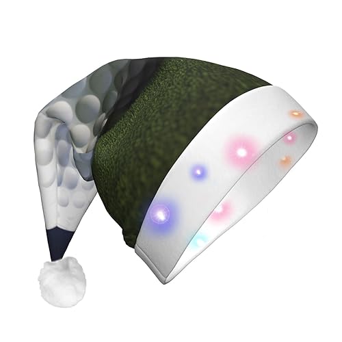 FCTVASDM Weihnachtsmütze mit Golfball-Muster, lustig, Unisex, Samt, mit bunten LED-Lichtern, Weihnachtsmütze für Erwachsene, Weihnachtsmannmütze für Neujahr, festliches Partyzubehör von FCTVASDM