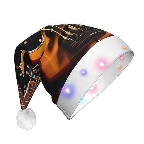 FCTVASDM Weihnachtsmütze mit Instrumentalgitarre, lustig, Unisex, Samt, mit bunten LED-Lichtern, Weihnachtsmütze für Erwachsene, Weihnachtsmannmütze für Neujahr, festliches Partyzubehör von FCTVASDM