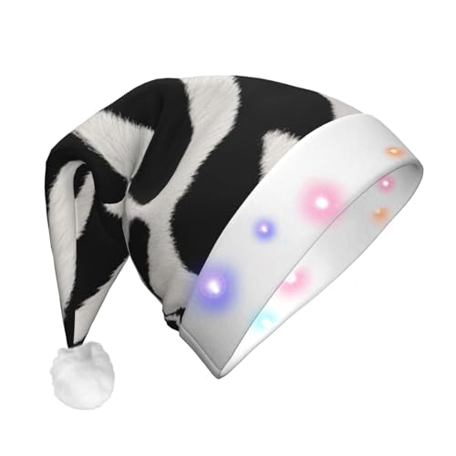 FCTVASDM Weihnachtsmütze mit Zebra-Tiermotiv, lustig, Unisex, Samt, mit bunten LED-Lichtern, Weihnachtsmütze für Erwachsene, Weihnachtsmannmütze für Neujahr, festliches Partyzubehör von FCTVASDM