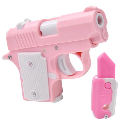 Gravity Gun Toy, 2Pcs Mini Gun Toy 3D Gravity Knife Mini Pistole Toy Karottenmesser Spielzeug Niedliche Spin Fingerspiele für Stressabbau Kinder Erwachsene Geburtstagsgeschenk(Pink und Weiß) von FCXVXCL