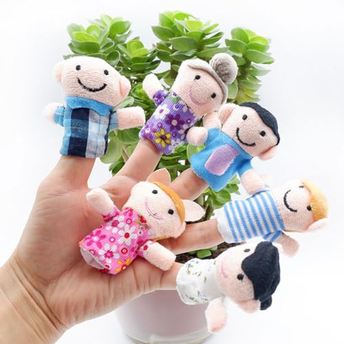 FDCGAS Fingerpuppen Set - 6 pcs Familienmitglieder Fingerpuppen Plüsch Cartoon Handpuppe Spielzeug für Kinder,für Geschichte Zeit Kindergeburstag Gastgeschenk Mitgebsel Fingerpuppen von FDCGAS