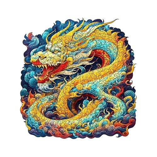 Originelles Holzpuzzle, 3D-Puzzletiere-Gelber Fliegender Drache 150 Teile, A4-30x23cm Schöne Geschenkverpackung -EIN Einzigartiges Spielzeug für Erwachsene und Kinder von FDHVCB