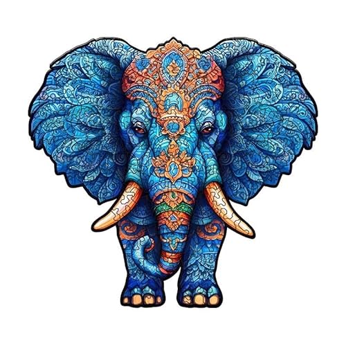Originelles Holzpuzzle, 3D-Puzzletiere-Gletscher Blauer Elefant 150 Teile, A4-30x23cm Schöne Geschenkverpackung – EIN Einzigartiges Spielzeug für Erwachsene und Kinder von FDHVCB