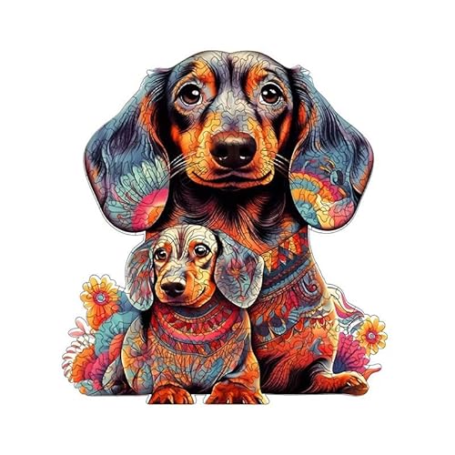 Originelles Holzpuzzle, 3D-Puzzletiere-Mutter und Kind Hund 150 Teile, A4-30x23cm Schöne Geschenkverpackung – EIN Einzigartiges Spielzeug für Erwachsene und Kinder von FDHVCB