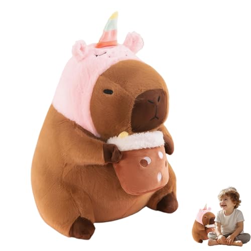 Capybara Kuscheltier, 30CM Capybara Plüschtier, Wasserschwein Kuscheltier Capybara, Niedliche Capybara Plüschtier mit Rosa Einhorn Hut, Capybara Plush Toy für Heimdekoration, Geschenk für Kinder von FDJZXW