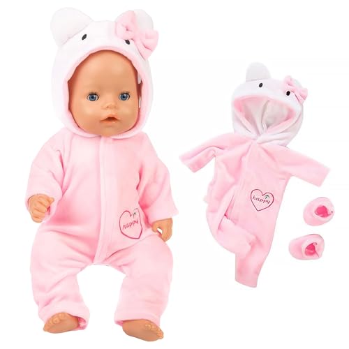 Puppenkleider 43cm,Weicher Puppenkleidung,Puppenkleidung für Baby Puppen,Baby Puppen Cartoon Katze Kleidung Outfits,Winter-Einteiler,Babykleidungszubehör,für 18 inch Baby Puppen(Rosa) von FDJZXW