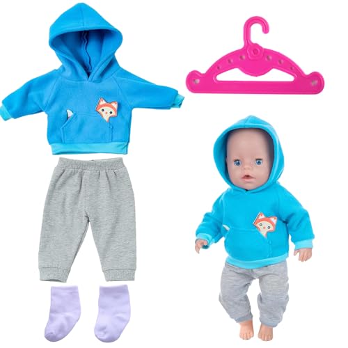 Puppenkleidung,Puppenkleider mit Tier Element Kapuzensweatshirt,Puppen Kleidung für Baby Born,Puppen Klamotten Geschenk für Kinder,Beinhaltet 1 Satz Puppenkleidung+1 Paar Socken+1 Kleiderbügel,35-43cm von FDJZXW