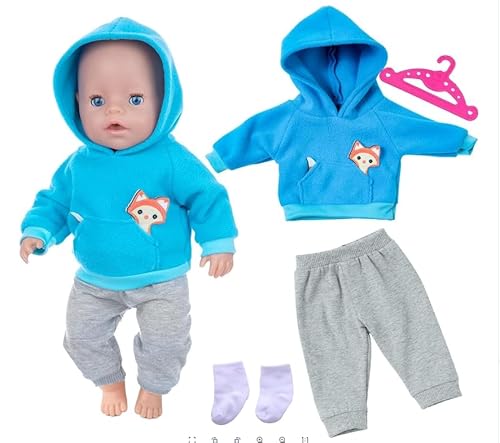 Puppenkleidung,Puppenkleider mit Tier Element Kapuzensweatshirt,Puppen Kleidung für Baby Born,Puppen Klamotten Geschenk für Kinder,Beinhaltet 1 Satz Puppenkleidung+1 Paar Socken+1 Kleiderbügel,35-43cm von FDJZXW