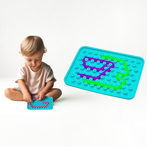 FEEO Sensorik Spielzeug “Wiggly Toy” - Activity Board für Kinder - Motorikspielzeug zur Entwicklung manueller Fähigkeiten - Montessori Spielzeug EIN Sich Windender Wurm mit Matrize – Türkis von FEEO