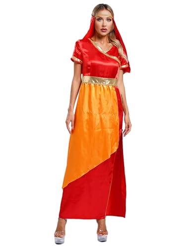 FEESHOW Damen Arabische Prinzessin Kostüm Kleid Und Schleier Halloween Fastnacht Karneval Kostüm Damen Orient Kleidung Mottoparty Tanzkleidung Burgundy L von FEESHOW