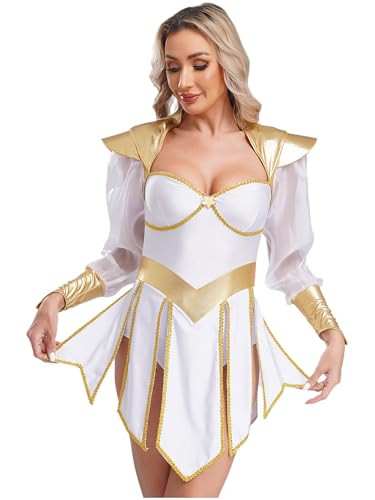 FEESHOW Damen Kostüm Griechische Göttin Antike Römer Kostüm Kleid Bodysuit Griechin Kostüm Karneval Halloween Party Kleidung Weiß 3XL von FEESHOW