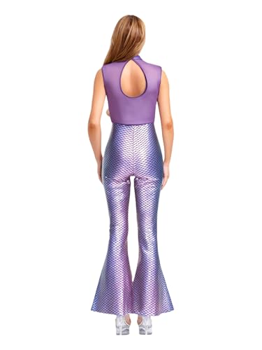 FEESHOW Damen Meerjungfrau Kostüm Body Metallic Fischschuppen Overall Schlaghose Fasching Party Festival Outfit Bühnenkostüm Lila 3XL FEESHOW Damen Meerjungfrau Kostüm Body Metallic Fischschuppen Overall Schlaghose Fasching Party Festival Outfit Bühnenkostüm Lila 3XL von FEESHOW