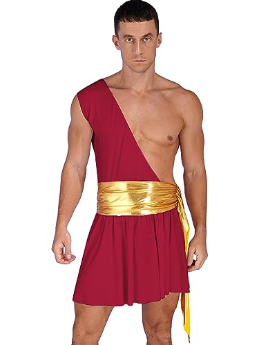 FEESHOW Erwachsene Herren Griechischer Gott Kostüm Caesar Kostüm Römischer Krieger Kostüm Kilt Rock Karneval Party Clubwear Burgundy S von FEESHOW