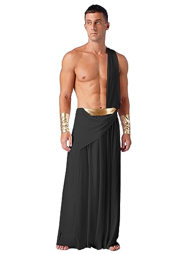 FEESHOW Erwachsene Herren Toga Griechischer Gott Kostüm Römer Kostüm Kilt Rock Römischer Krieger Caesar Kostüm Karneval Party Clubwear Schwarz 3XL von FEESHOW