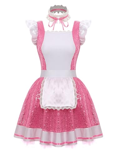 FEESHOW Frauenkostüm Dienstmädchen Cosplay Anime Maid Kleid Glitzer Tütü Schürze Halsband Set Halloween Karneval Kostüm Rosa L FEESHOW Frauenkostüm Dienstmädchen Cosplay Anime Maid Kleid Glitzer Tütü Schürze Halsband Set Halloween Karneval Kostüm Rosa L von FEESHOW