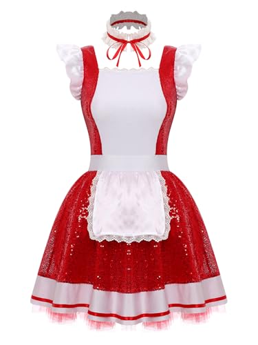 FEESHOW Frauenkostüm Dienstmädchen Cosplay Anime Maid Kleid Glitzer Tütü Schürze Halsband Set Halloween Karneval Kostüm Rot 3XL FEESHOW Frauenkostüm Dienstmädchen Cosplay Anime Maid Kleid Glitzer Tütü Schürze Halsband Set Halloween Karneval Kostüm Rot 3XL von FEESHOW
