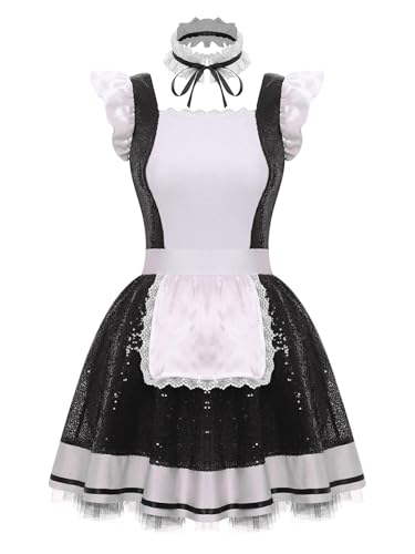 FEESHOW Frauenkostüm Dienstmädchen Cosplay Anime Maid Kleid Glitzer Tütü Schürze Halsband Set Halloween Karneval Kostüm Schwarz M FEESHOW Frauenkostüm Dienstmädchen Cosplay Anime Maid Kleid Glitzer Tütü Schürze Halsband Set Halloween Karneval Kostüm Schwarz M von FEESHOW