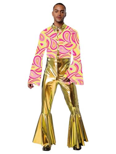 FEESHOW Herren Glitzer 70er 80er Jahre Disco Hippie Outfit Metallic Bedruckte Overall Ausgestellte Hose Fasching Kostüm Party Festival FEESHOW Herren Glitzer 70er 80er Jahre Disco Hippie Outfit Metallic Bedruckte Overall Ausgestellte Hose Fasching Kostüm Party Festival von FEESHOW