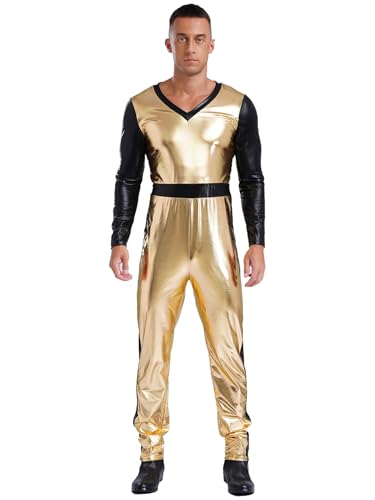 FEESHOW Herren Karneval Kostüm Quarterback American Football Rugby Uniform Glizter Jumpsuit Männer Fasching Kostüm Fastnacht Junggesellenabschied Outfit Gold M von FEESHOW