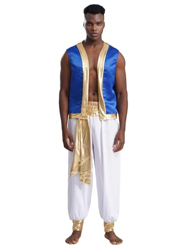 FEESHOW Herren Kostüm Orient Arabisches Prinz Weste Hose Set Männer Fasching Halloween Kostüm Märchen Prinz Cosplay Party Outfit Weiß XXL von FEESHOW