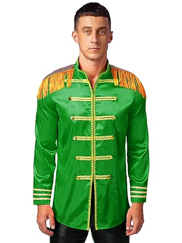 FEESHOW Herren Kostüm Zirkus Zirkusdirektor Jacke Ringmaster Uniform Mantel Langarm Mit Fransen Epauletten Party Halloween Fasching Kostüm Grün L von FEESHOW