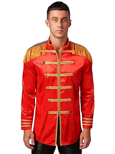 FEESHOW Herren Kostüm Zirkus Zirkusdirektor Jacke Ringmaster Uniform Mantel Langarm Mit Fransen Epauletten Party Halloween Fasching Kostüm Rot L von FEESHOW