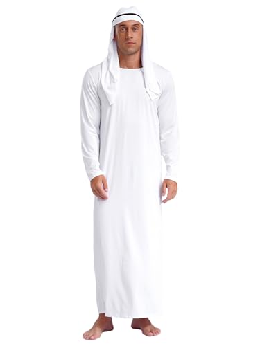 FEESHOW Herren Scheich Kostüm Arabisches Outfits Weißes Gewand Mit Kopftuch Lustige Männer Hallween Faschingskostüme Weiß XL von FEESHOW