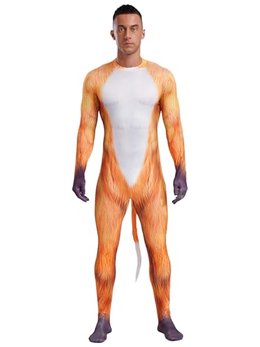 FEESHOW Herren Tier Kostüm Overall Eng Mit 3D Tier Muskel Muster Und Schwanz Ganzkörper Lustige Kostüme Fasching Halloween Bühnen Outfit A XXL von FEESHOW